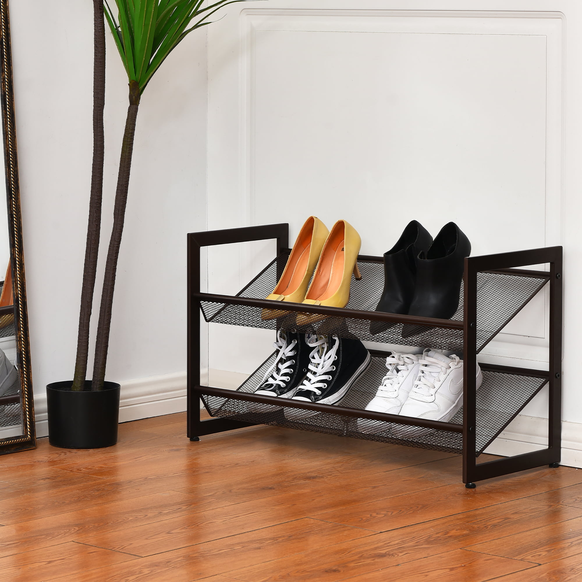 2-Tier Stackable Metal Shoe Rack Flat Slant Adjustable Shoe Organizer Shelf  for Closet Bedroom Entryway - On Sale - Bed Bath & Beyond - 34769751
