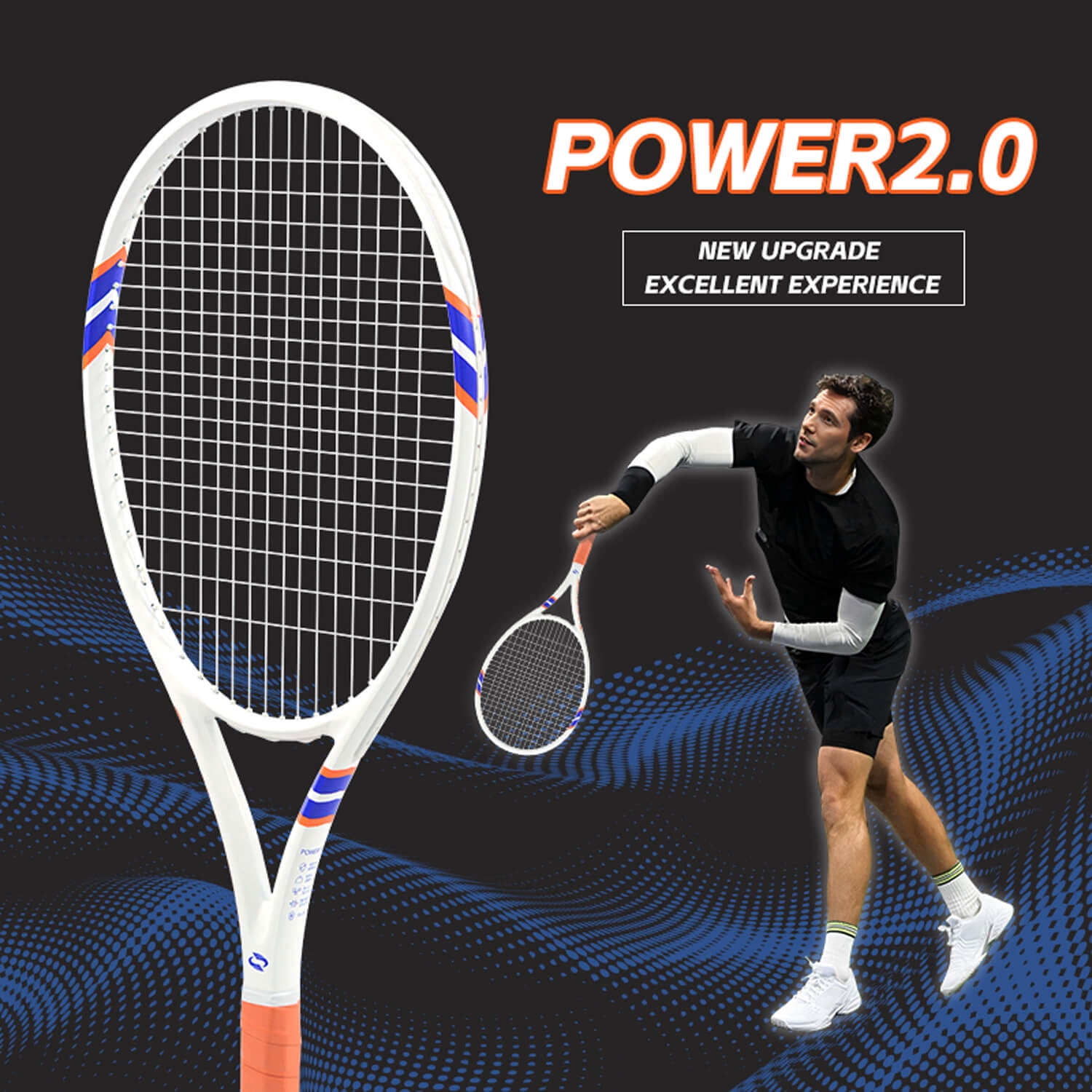 SALYWEE POWER 2.0 Adult Tennis Racket - Carbon Fiber Composite, 16×19 Strung Pattern, Simple & Elegant Design, Free Bag Included