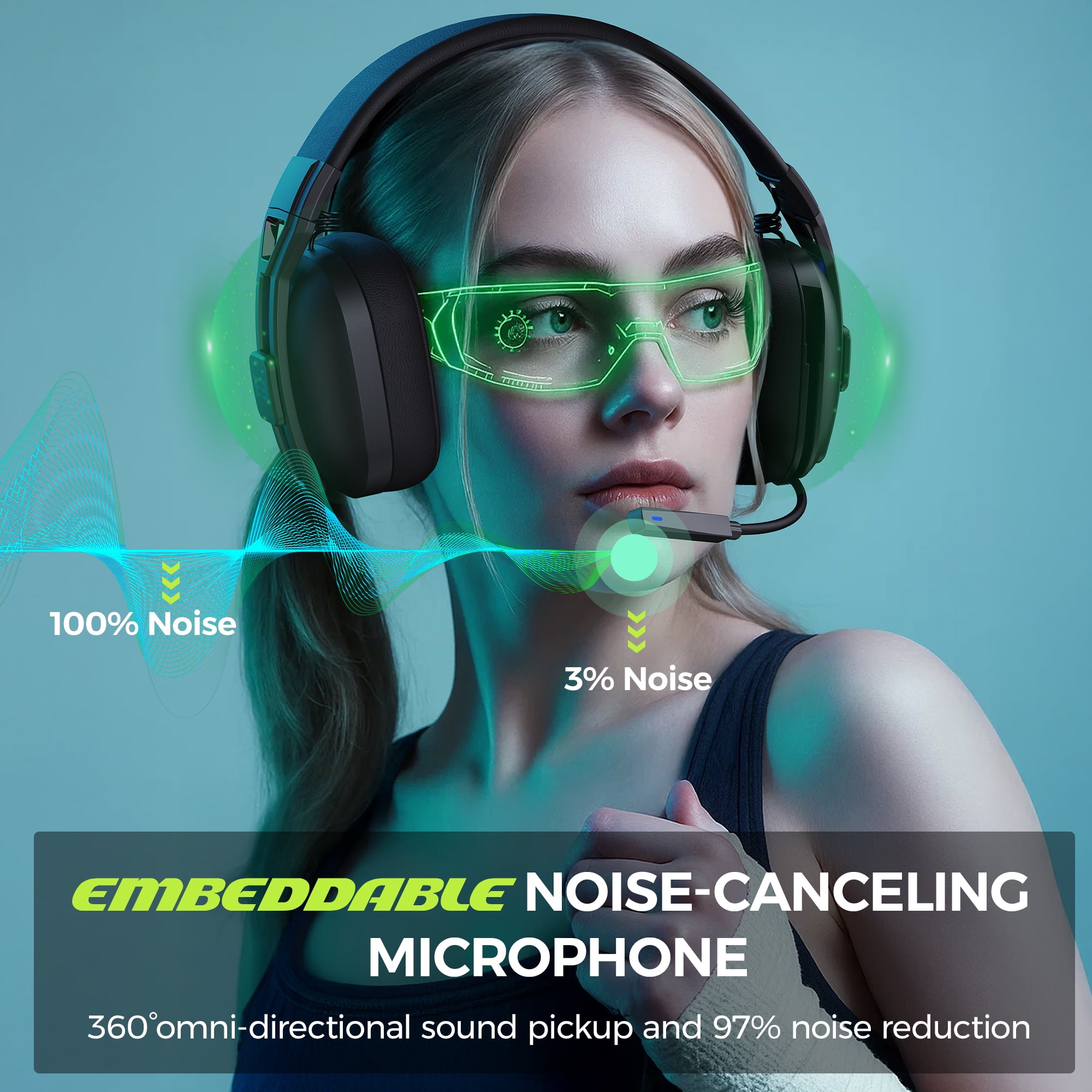 Seenda Wireless Gaming Headset for PC PS4 PS5, 2.4G USB Gamer Headphones with Embeddable Microphone