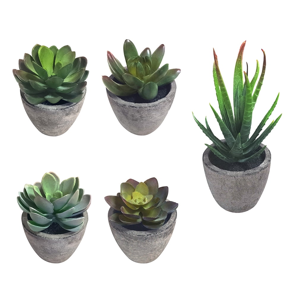 Kadyn 5Pcs Artificial Succulent Cactus Plants, Faux Succulent Cactus Plants with Gray Pots, ABS Plastic Artificial Cactus Plants for Home Decor, Green