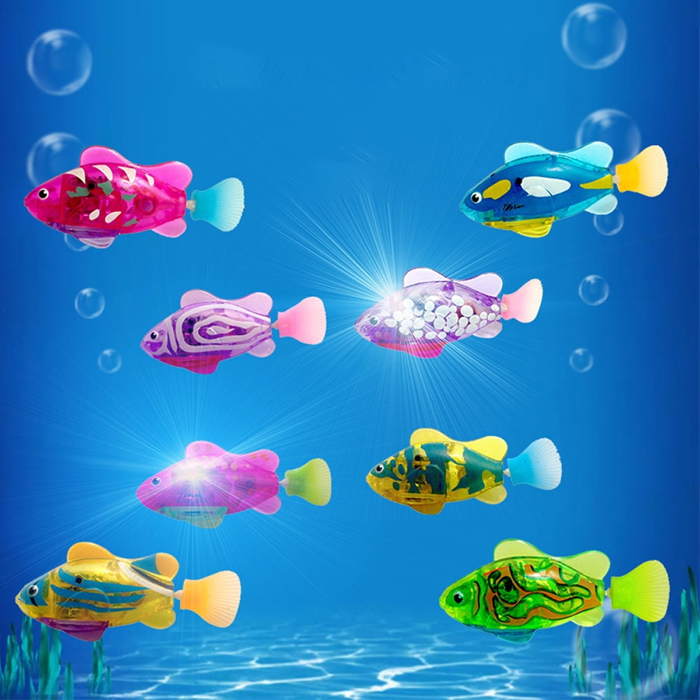 8 Fish Electronic Fish Bath Toy Electric Animal Pets with LED Light Water Tank, Bathtub