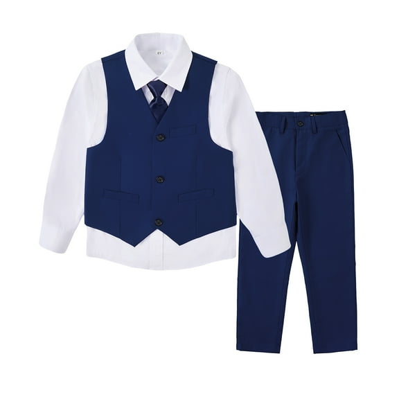 4-Piece Boys Formal Suit Outfit Set, Navy Blue, Sizes 2-16