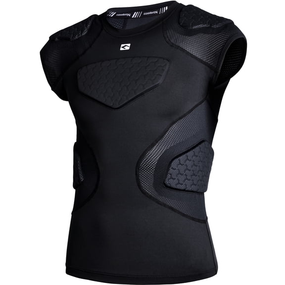 COOLOMG Youth Padded Compression Shirt for Football Baseball Basketball Lacrosse Rib Chest Protector Shoulder Heart Sternum Guard