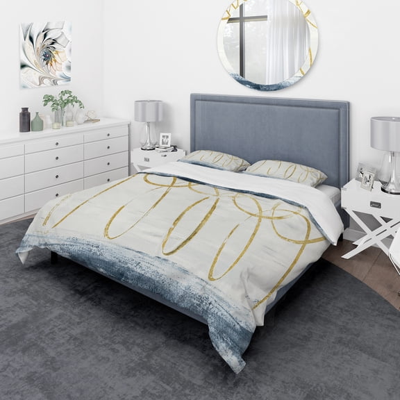 Designart 'Gold Abstract Geometric Shape' Geometric Duvet Cover Set