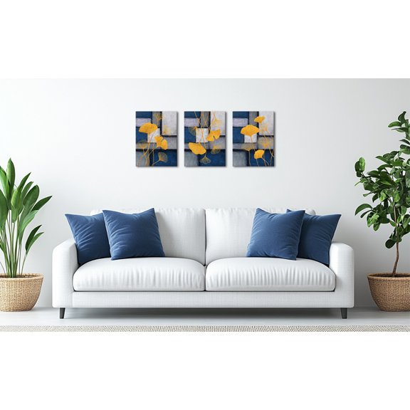 Visual Art Decor 3-Piece Ginkgo Leaf Canvas Wall Art, 12" x 12.6"x3 Piece