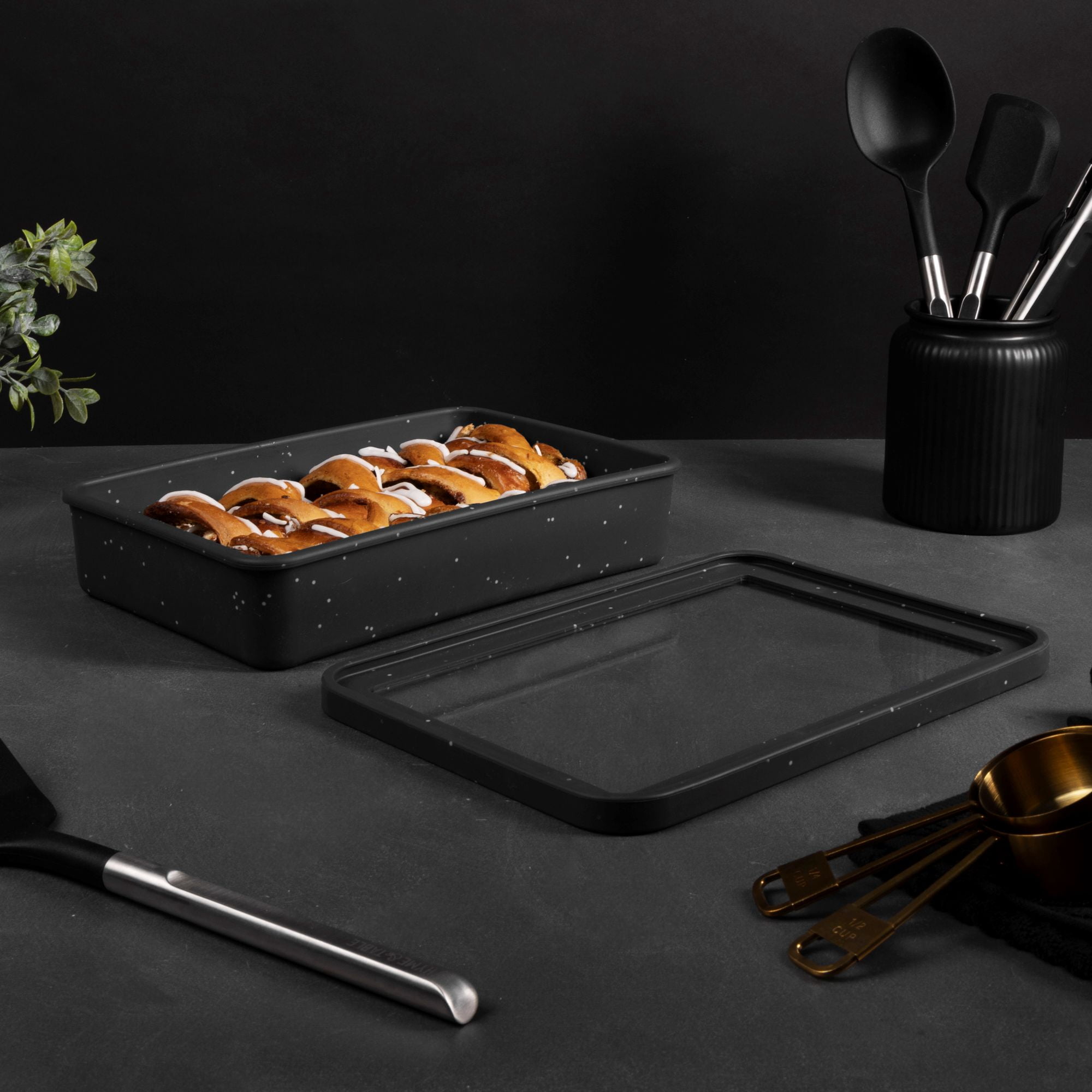 Thyme & Table 9" x 13" Silicone Baking Dish & Lid Set - Charcoal