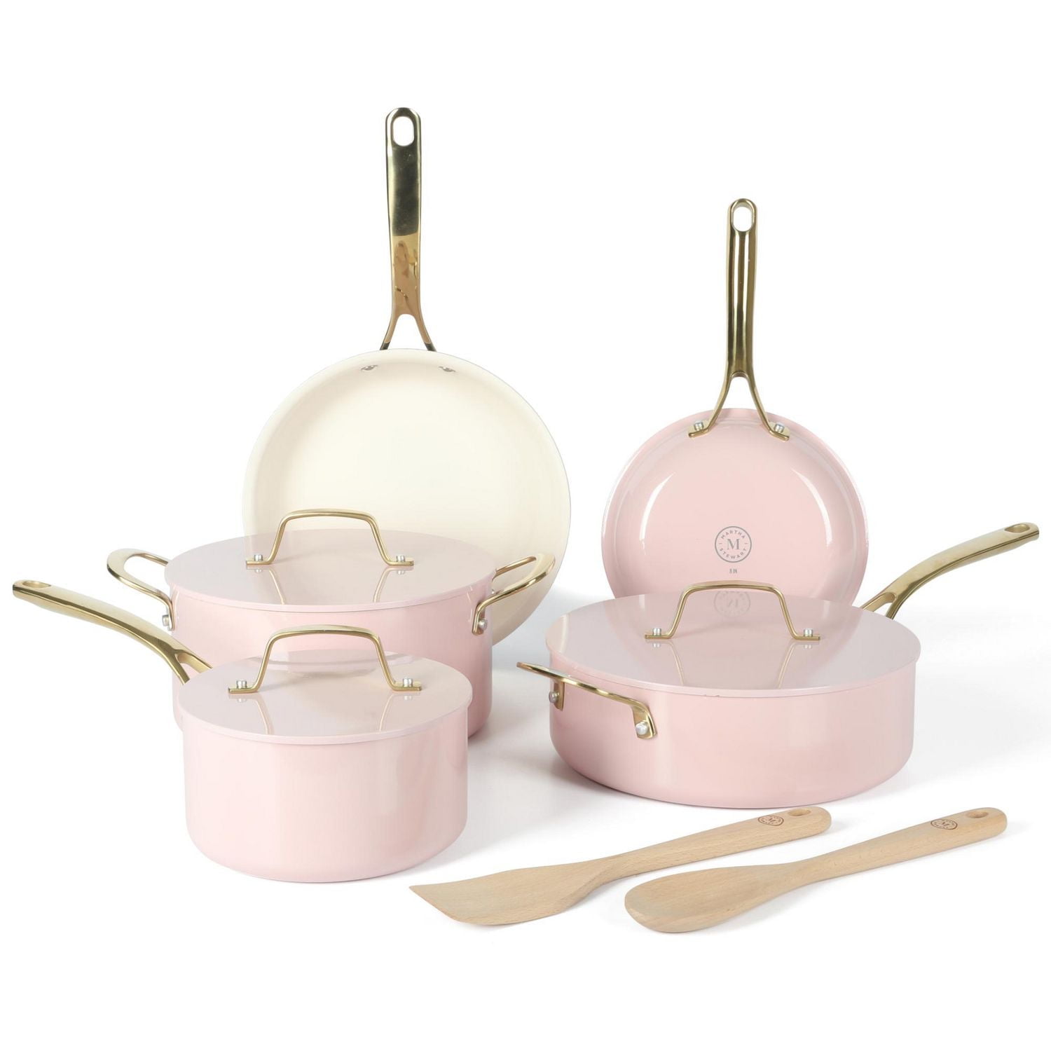 Martha Stewart Galway Batterie de cuisine 10 pièces en aluminium avec couvercle en alun Rose