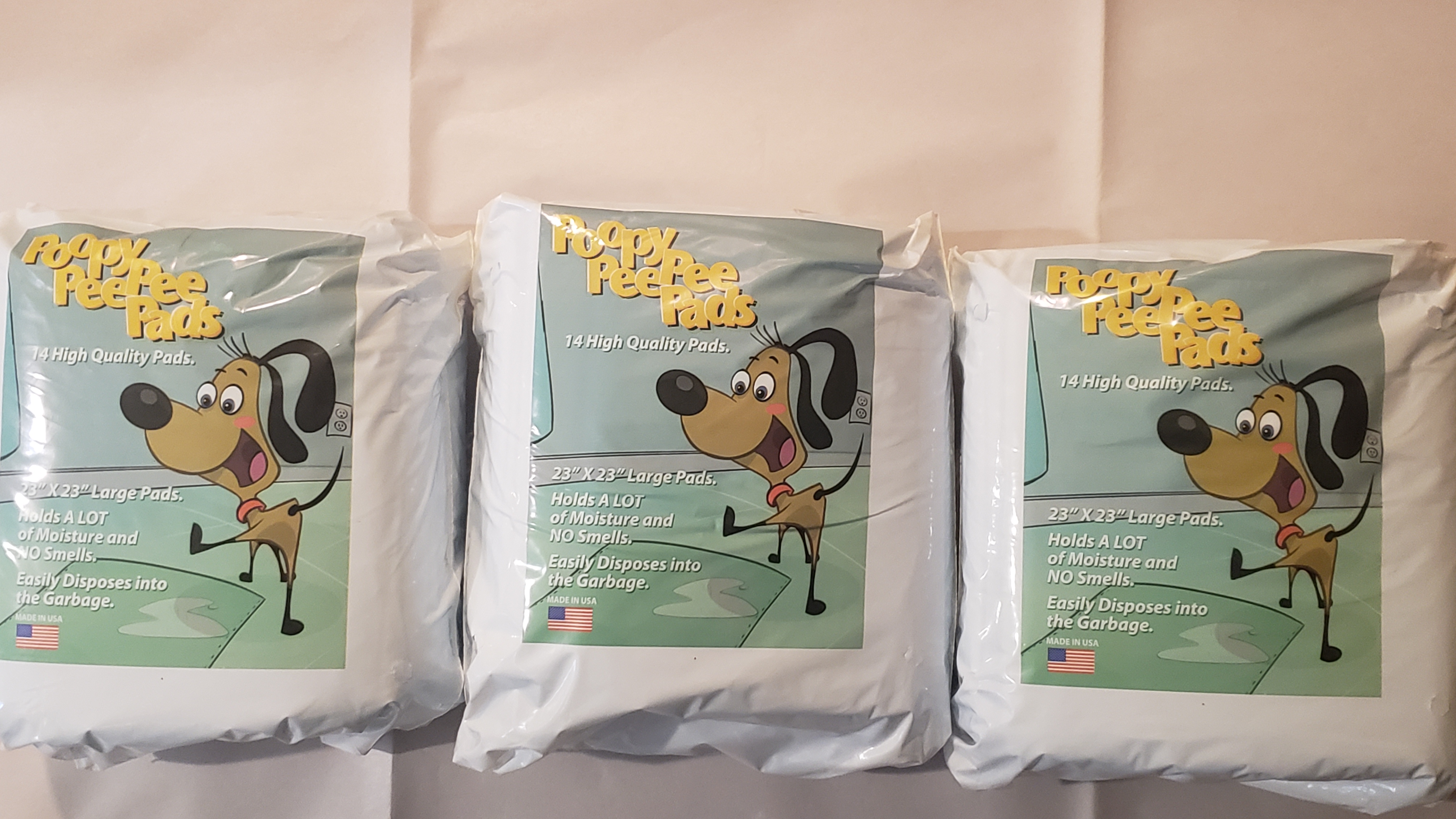12 CT CASE OF Poopy Pee Pee Pads, 14 CT EACH PACK, Large 23 IN X 23 IN