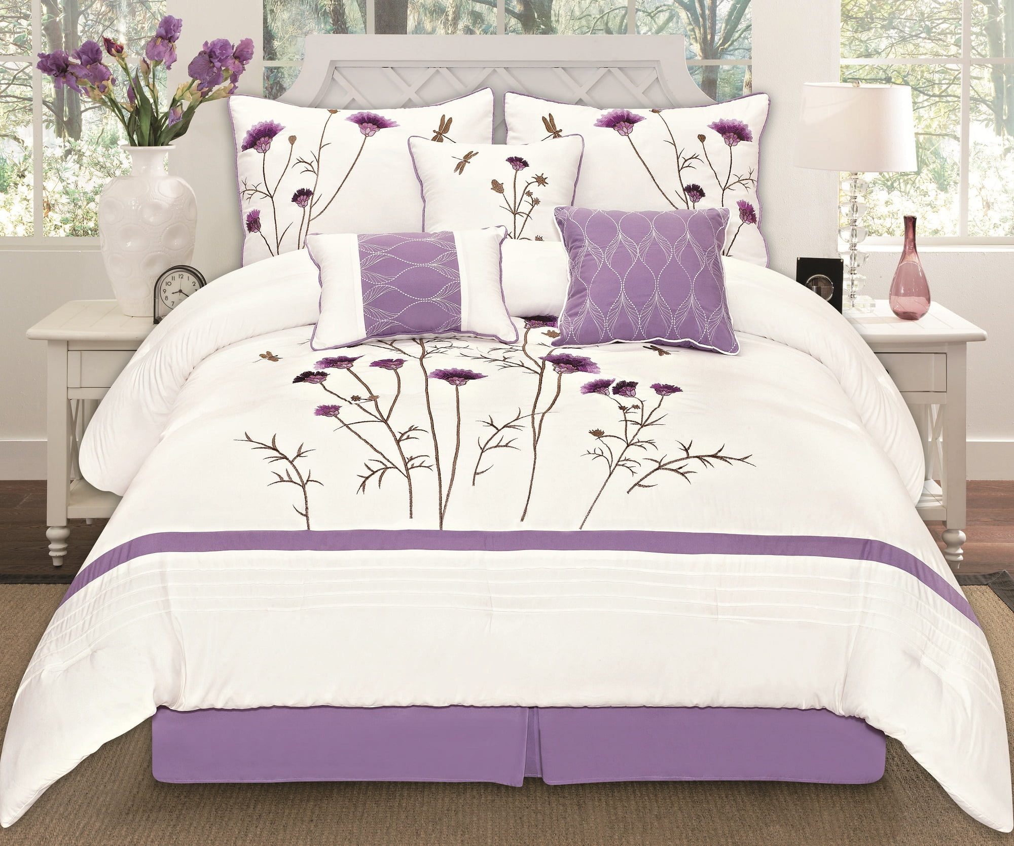 Z&L Home Twin Size Bedding Sets Purple Decor Lavender Plants Floral Luxury Soft Duvet Cover Set Bedspread for Women Girls