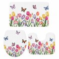 thumbnail image 2 of Spring Tulips Bathroom Rugs Set Watercolor Pink Red Purple Floral Leaf Butterfly Non Slip Absorbent Soft Bath Mats 3 Piece Set with Bathroom Rug, U-Shaped Floor Mat, Toilet Seat Cover Large Size, 2 of 9