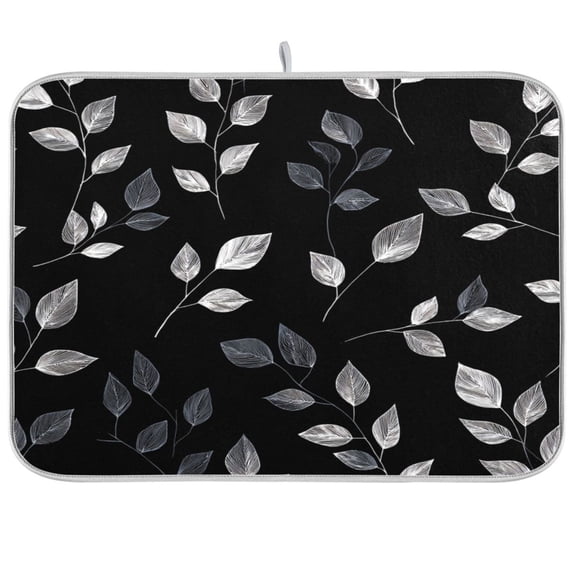 Kitchen Drying Mat Kitchen Drying Pad 16x18In Drying Dish Mat Dish Drying Mats Kitchen Countertop Multi-Function Drain Drying Mat Black Leaves