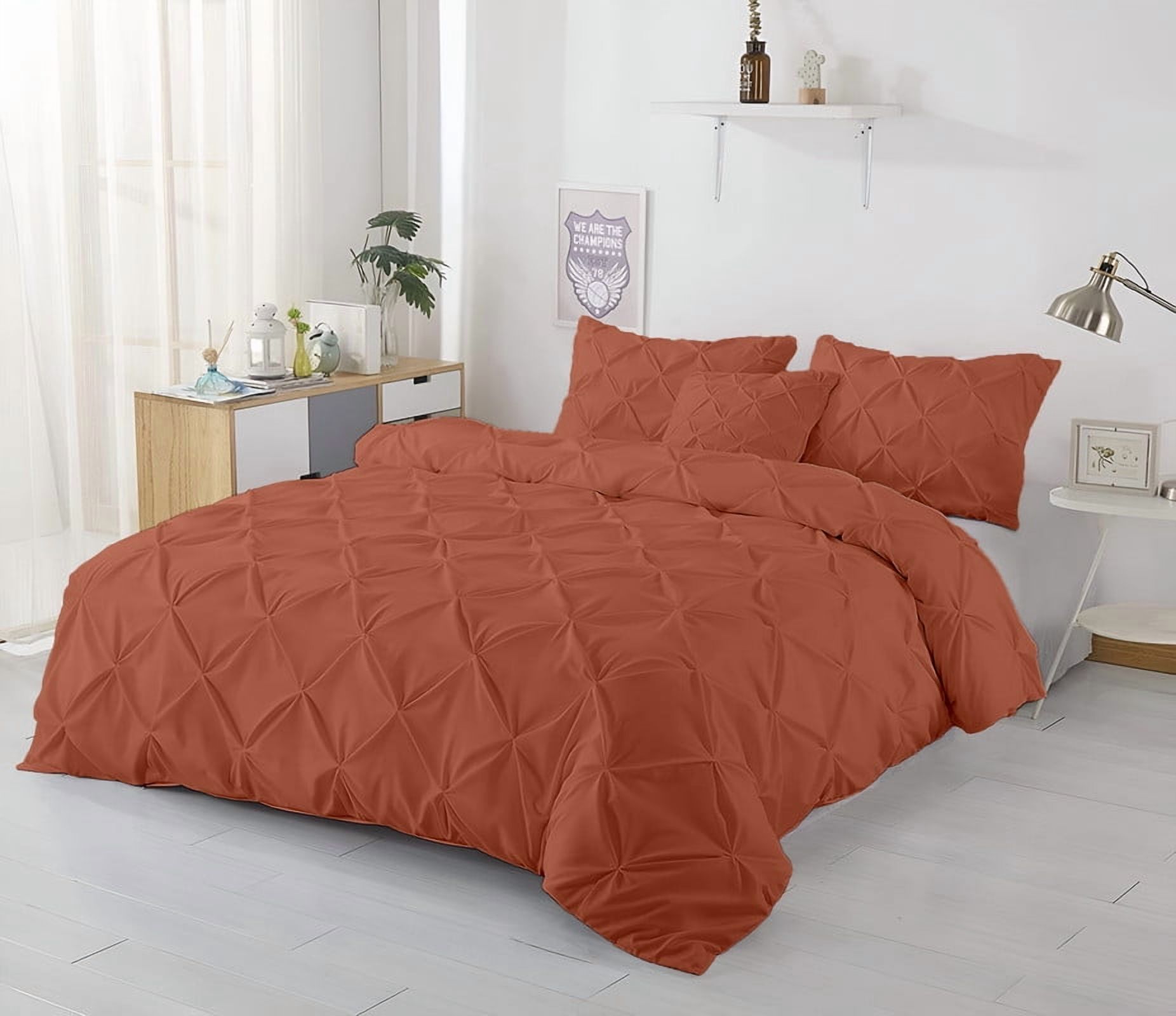 Kotton Culture 600TC 1Pc Pinch Pleated Duvet Cover Only 100% Egyptian Cotton (Burnt Orange, Super Oversized King)