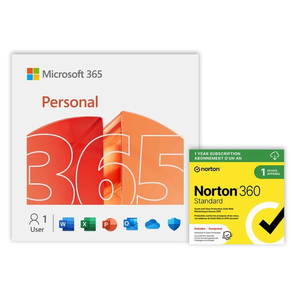 Microsoft 365 Personal 12-mos + Norton 360 Standard 1-Device 1-Year [Digital Download]