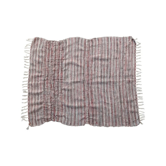 Creative Co-Op Woven Cotton and Wool Throw with Stripes and Fringe, Multicolor