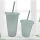 thumbnail image 5 of Naiovety Vaso para beber con tapa y pajita de plástico PP reutilizable con tapa y botella de pajita para bebidas frías, batidos de jugo de Mostrada Blanco 480ml, 5 of 6