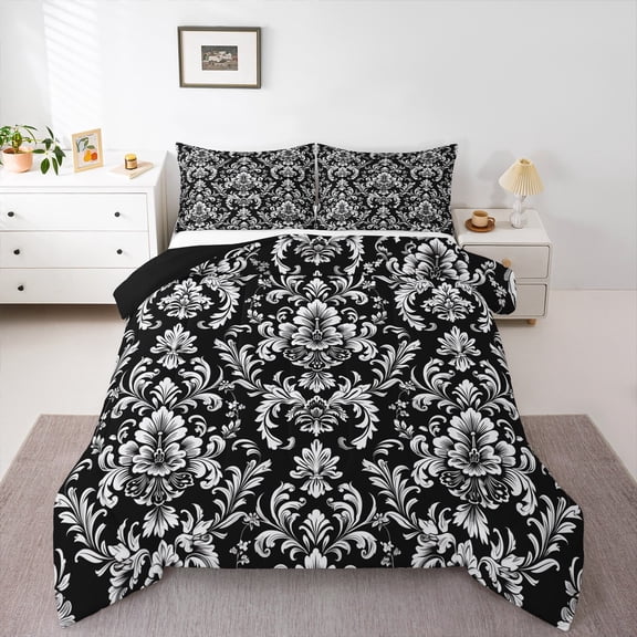 Manfei Boho Damask Adult Bedding Comforter Set, Retro Western Flower Print Twin Comforter Sets, Mandala Bohemian Style Reversible Bedding Set, Microfiber Bedroom Decor, 2 Pieces