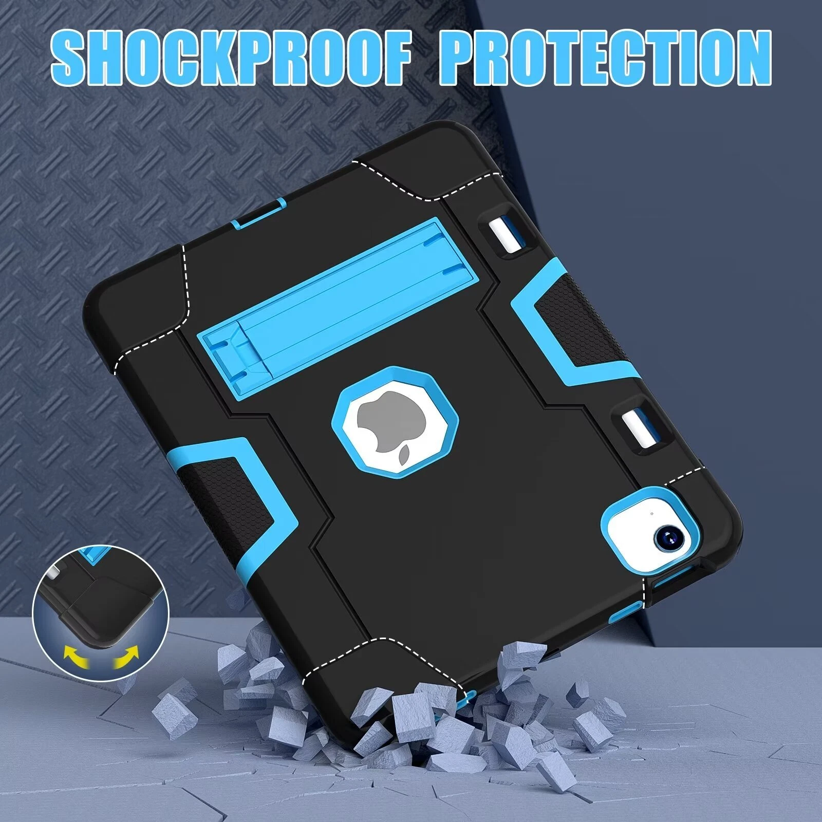 SOATUTO Case for iPad Air 13 Inch (M4/M3/M2) 2026/2025/2024, [Built-in Pencil Holder] Heavy Duty Shockproof Rugged Protective Case for 13 inch iPad Air (2026/2025/2024 Version), Black/Blue