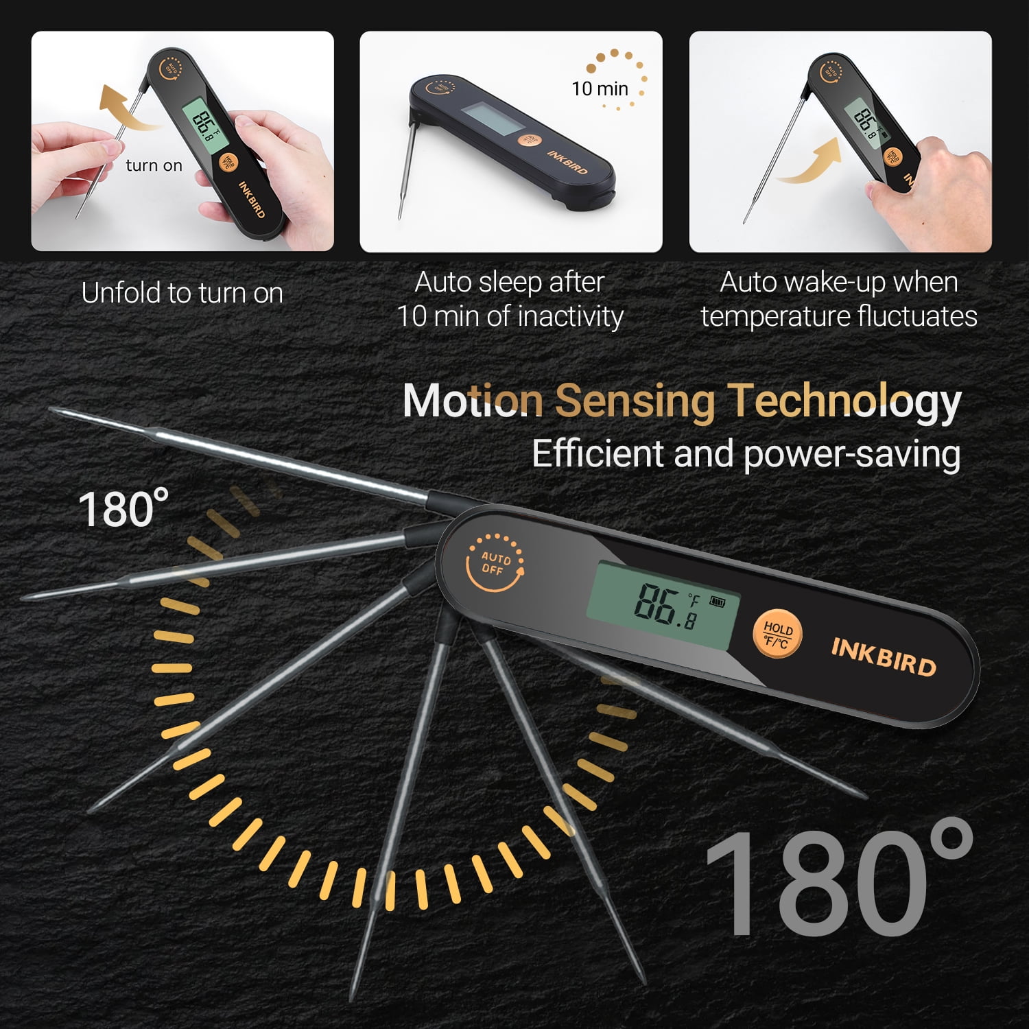 INKBIRD Meat Thermometer with Stainless Steel Probe and LCD Display, Foldable Probe Instant Read Waterproof Digital Food Thermometer , -58°F to 572°F