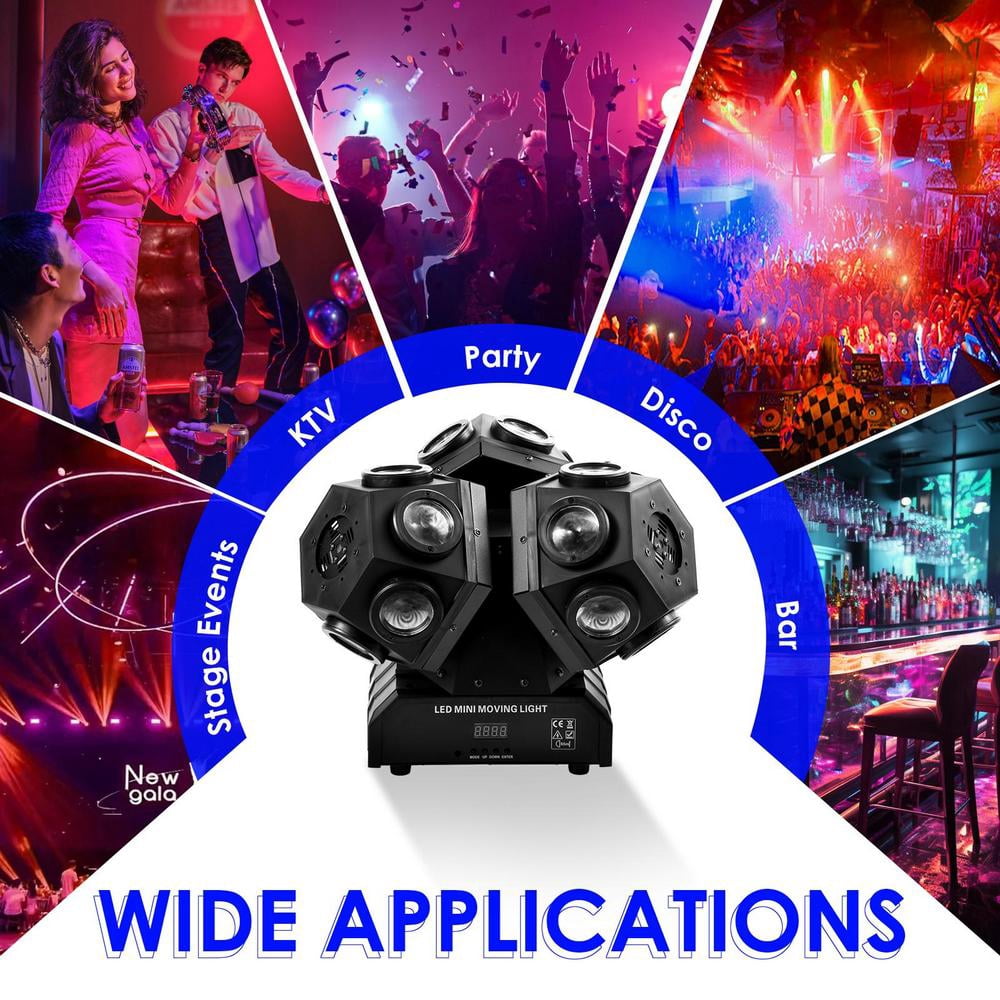 Mulaxen Moving Head Light RGBW Stage Lighting DJ Lights 18 x 12W LED Beam Spotlight 15/18 CH Wash Light with DMX 512 and Sound Activated for Church Wedding Bar Christmas and Halloween