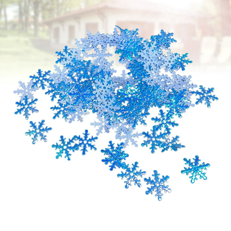 Frcolor 400pcs Creative Snow Shaped Confetti Plastic Snowflakes Confetti Lightweight Snowflake Slices for Christmas Party (3.5cm Blue-100pcs, 2cm