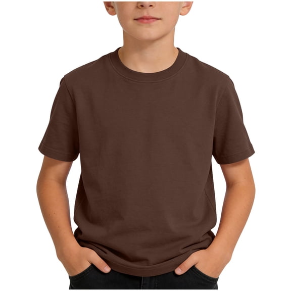 Boys Coffee T Shirt 100% Cotton, Kids Plain Brown Tee for Kids to Youth, Tagless Crewneck Short Sleeve for Everyday Wear & Custom Printing,Size 11-12 T