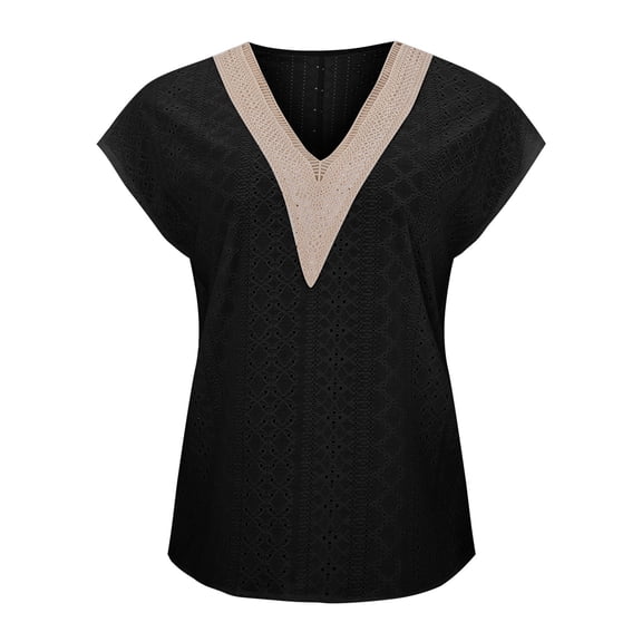 Vedolay Crop Tops For Teen Girls Womens Tops Casual Short Sleeve V Neck T Shirts,Black S