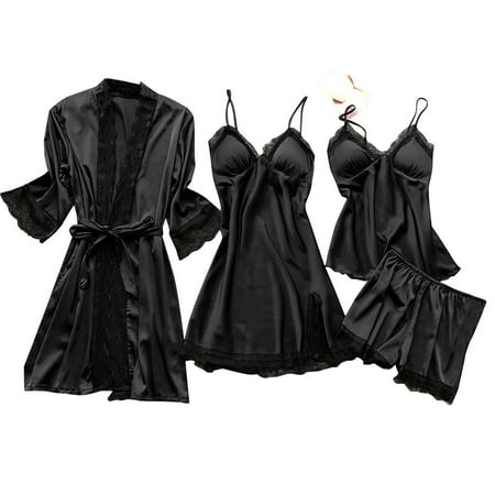 ZSQDM Clearance Underwear for Women  Sleepwear Women Silk Lace Robe Dress Babydoll Sleepwear Nightdress Pajamas Set Black XXXXXL