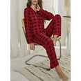 thumbnail image 5 of Wrrkayly Women Pajamas Lounge Set Plaid Turn-Down Collar Tops and Pants, 5 of 6