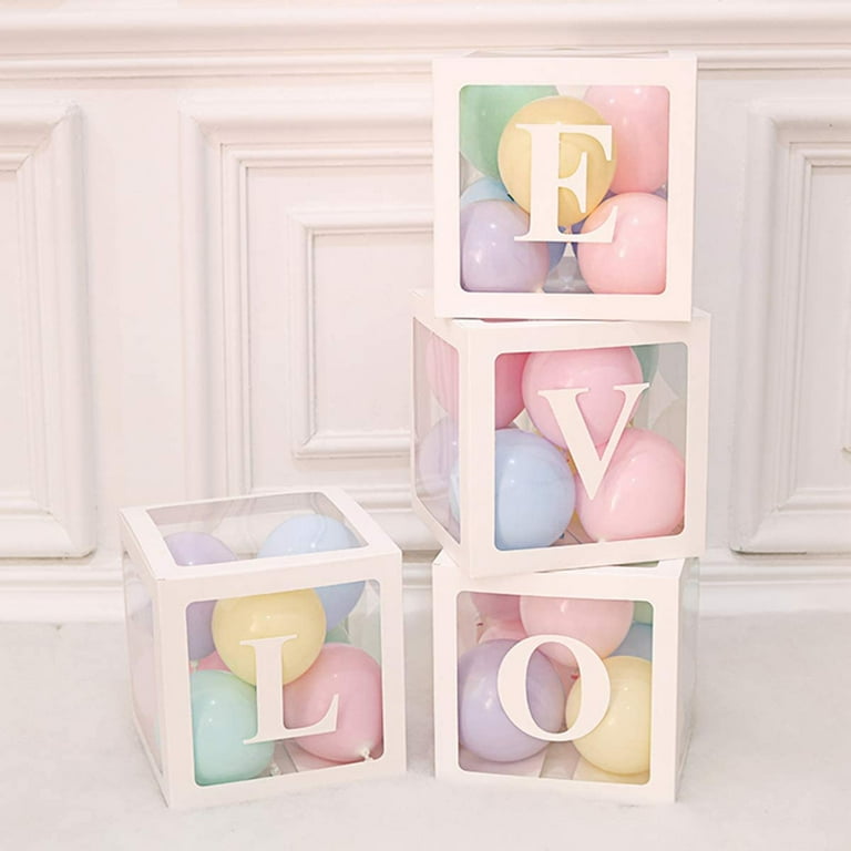 Baby Shower Balloon Boxes, Baby Boxes with 27 Letters ,4pcs Transparent  Baby Blocks for baby shower,Gender Reveal,Wedding，Boy Girl Birthday Party