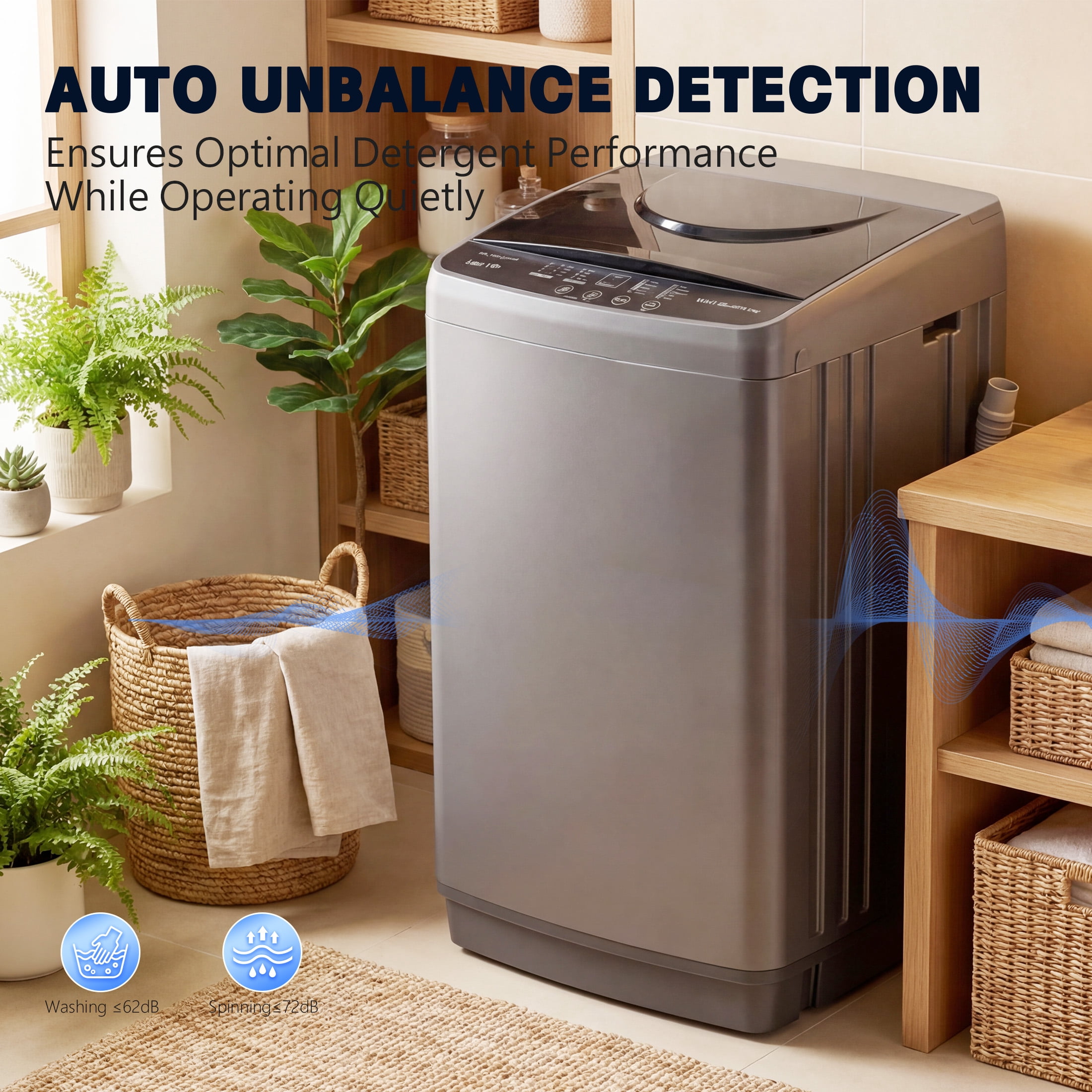 edx Compact Washer, 7.7 LBS Fully Automatic Washing Machine with 10 Wash Cycles, Mini Washer for Homes, Apartments & Dorm Rooms, Gray