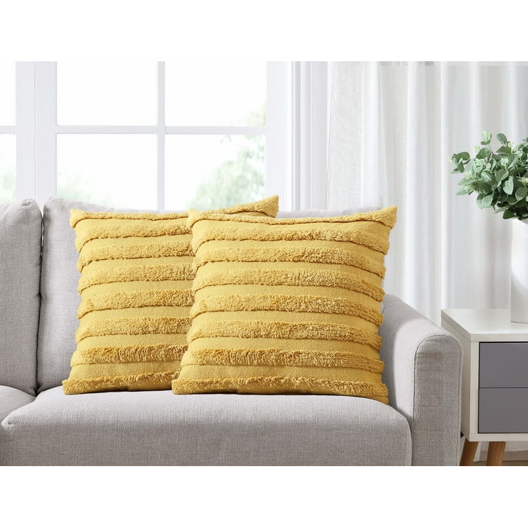 Mainstays Tufted Stripe Decorative Throw Pillows, Yellow, 18\'\' x ...