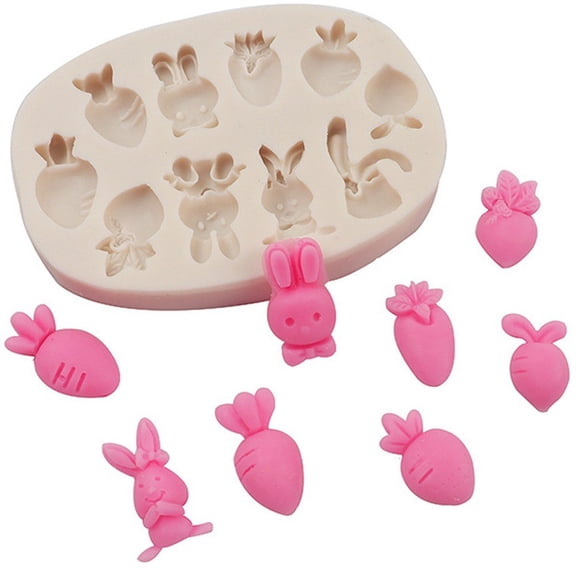 vlrwzc Easter Silicone Mold, Rabbit Radish Silicone Mold Bunny Carrot Chocolate Mold 3D Easter Silicone Rabbit Fondant Baking Mold