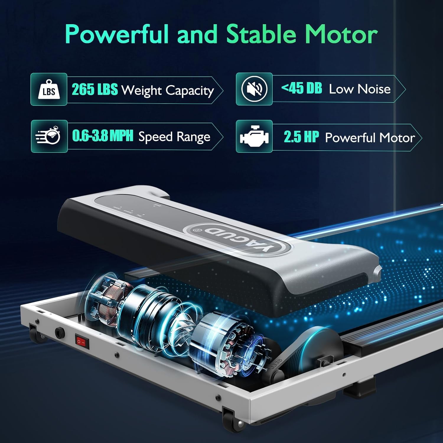 Yagud Walking Pad Under Desk Treadmill, Portable Small Treadmills for Home and Office, 2.5 HP Portable Walking Jogging Running Machine with Remote Control and LED Display, Sliver