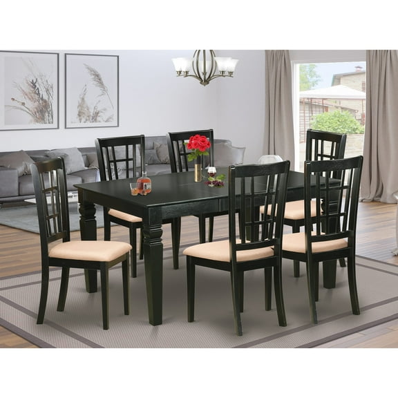 East West Furniture 7 Piece Dining Set- a Dining Table and 6 Kitchen Chairs, 42x60 Inch, Black(Seat's Type Options) WENI7-BLK-C