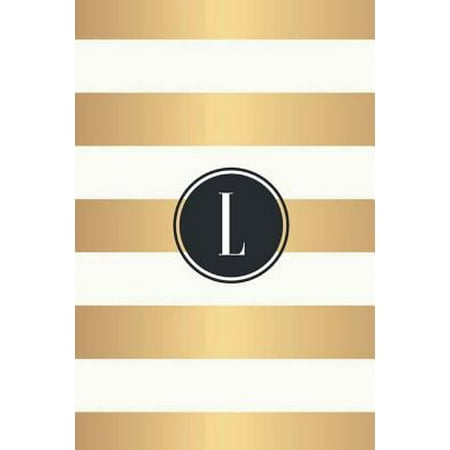 L : White and Gold Stripes / Black Monogram Initial