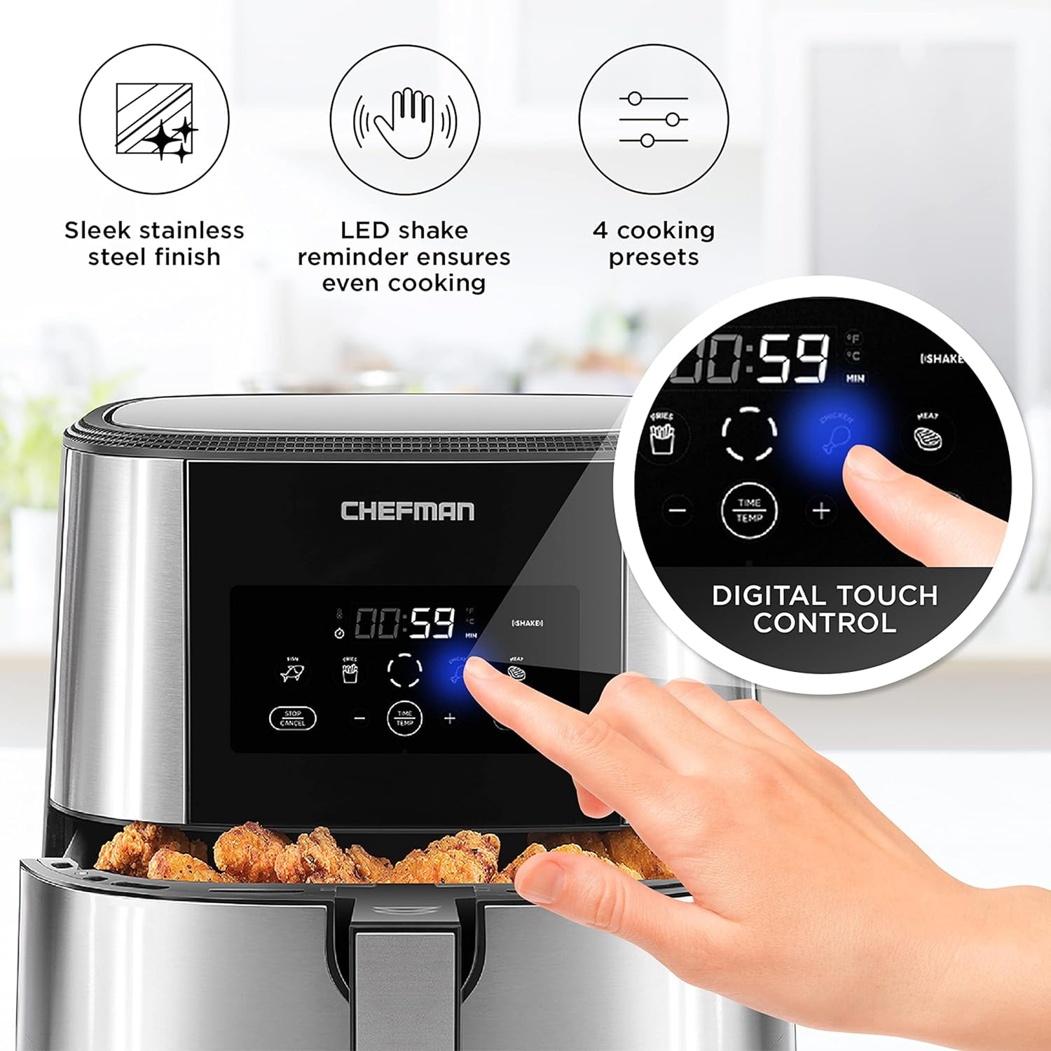 CHEFMAN Large Air Fryer Max XL 8 Qt Healthy Cooking User Friendly Nonstick Stainless Steel Digital Touch Screen with 4 Cooking Functions BPA Free Dishwasher Safe Basket Preheat Shake Reminder Walmart....