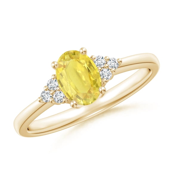 Angara Natural Yellow Sapphire Ring - Solitaire Oval 1 ct Yellow Sapphire Ring with Trio Diamond Accents in 14K Yellow Gold for Women (Ring Size = 5)