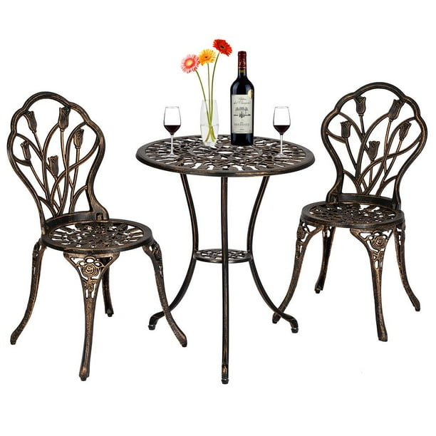 Zimtown 3 Piece Patio Outdoor Patio Furniture Tulip Design Setting Cast Bistro Set Walmart Com Walmart Com