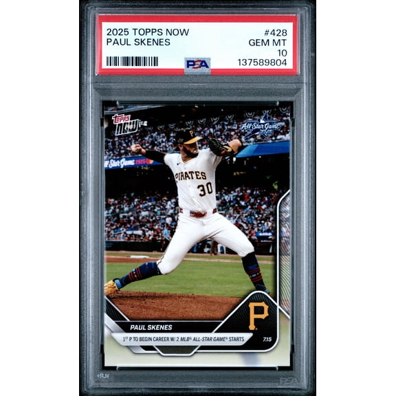 Graded 2025 Topps Now Paul Skenes #428 Baseball Card PSA 10 Gem Mint