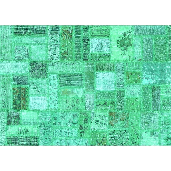 Ahgly Company Machine Washable Indoor Rectangle Patchwork Turquoise Blue Transitional Area Rugs, 7' x 9'
