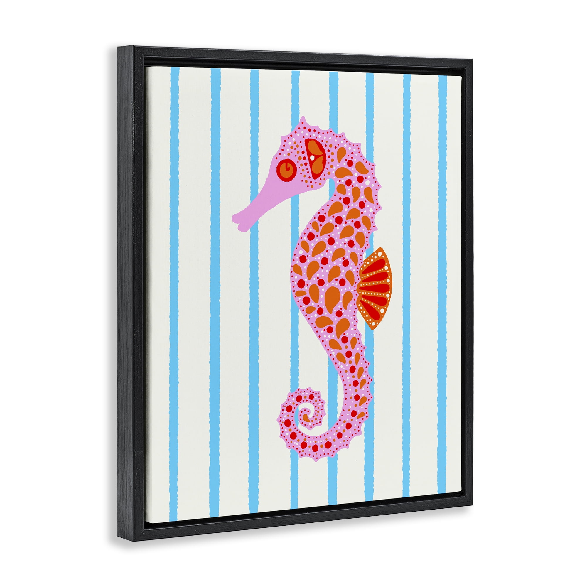 Stupell Industries Boho Seahorse on Stripes Black Framed Floater Canvas Wall Art, design by Indira Prieto | IndySign