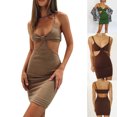 thumbnail image 3 of Faithtur Femmes Mode Sans Manches Creux Élégant Robe de Couleur Unie, 3 of 7
