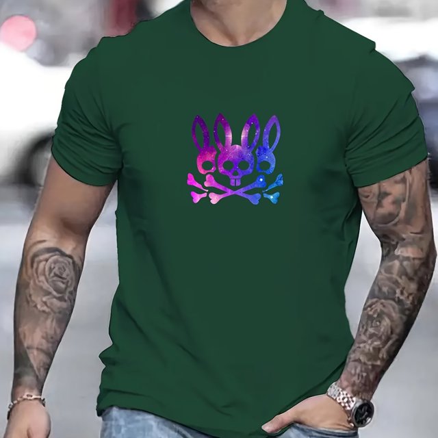 Camiseta Con Impresión De Calavera De Conejo, Camiseta Cómoda Y Elegante Para Hombres, Camiseta Gráfica Ropa De Verano Para Hombres Al Aire Libre, Ropa De Hombre, Tops Para Hombres, Regalo Para Hombre