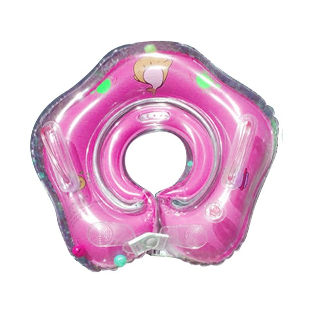 Flotador de natación para bebé, transparente, de doble capa, de PVC, antifugas, con asa segura, para el cuello del bebé, para bañera de interior y hogar, color rosa