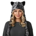 thumbnail image 3 of Tisuna Women Winter Hat With Cute Ear Leopard Print Stretchy Earflap Hats Warm Windproof Ladies Cold Weather Headwear Grey, 3 of 5