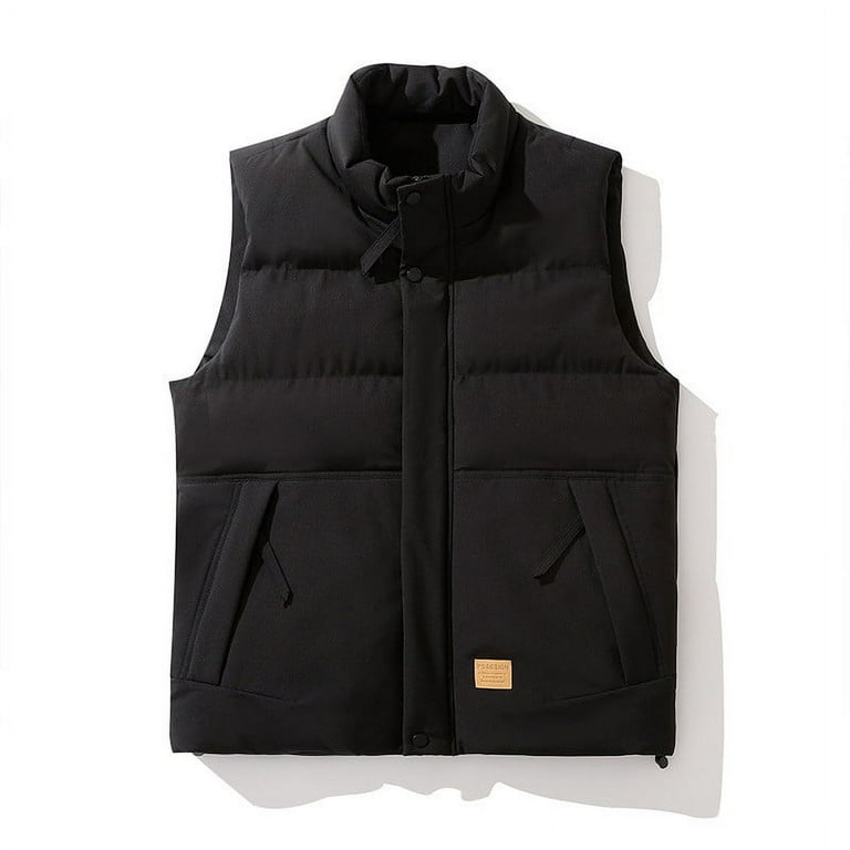 Mens Sleeveless Puffer Jacket Lightweight Cotton Padded Down Vest Winter Coat Solid Warm Full Zip jackets Outwear Walmart