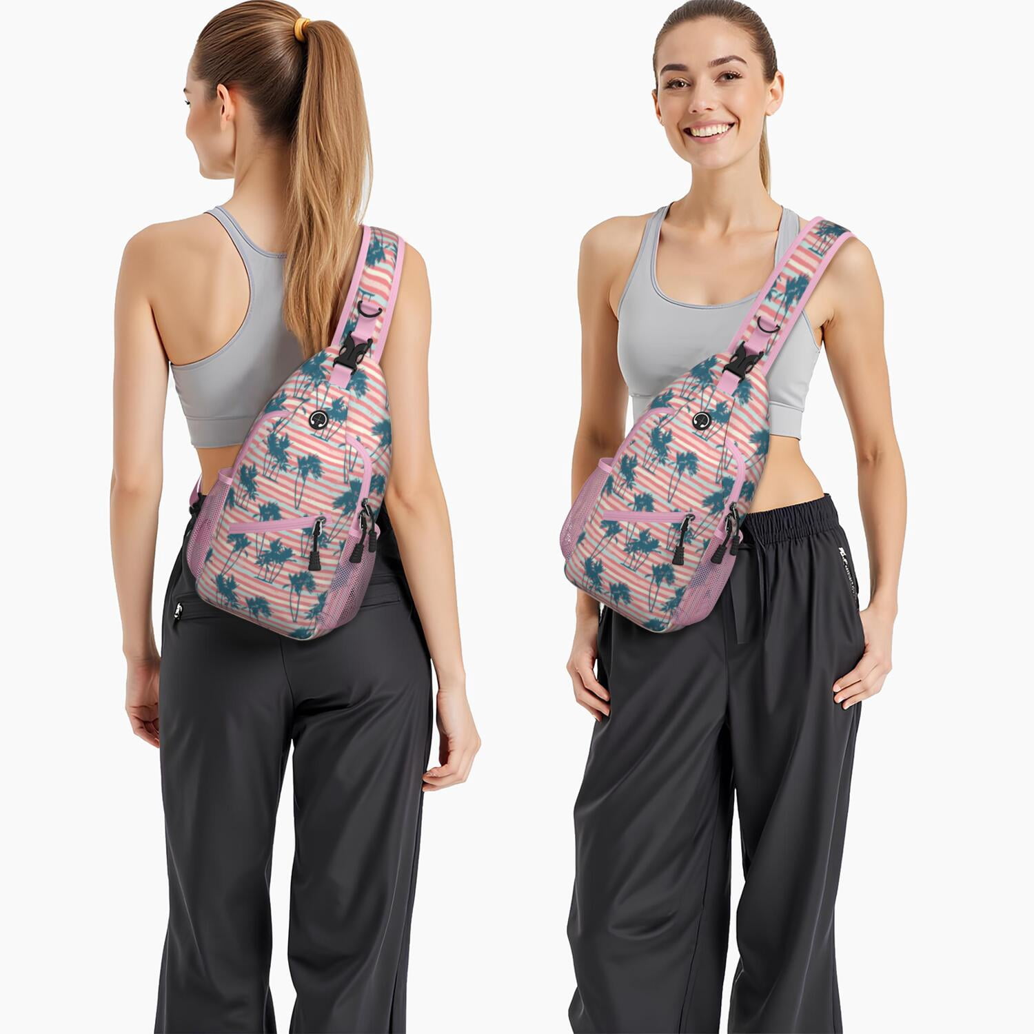 Palm Inspired Sling Bag - Travel-Ready Crossbody Bag with Organized Compartments & Breathable Straps - Great for Daily Commuting, Climbing, Jungle Leaves Theme