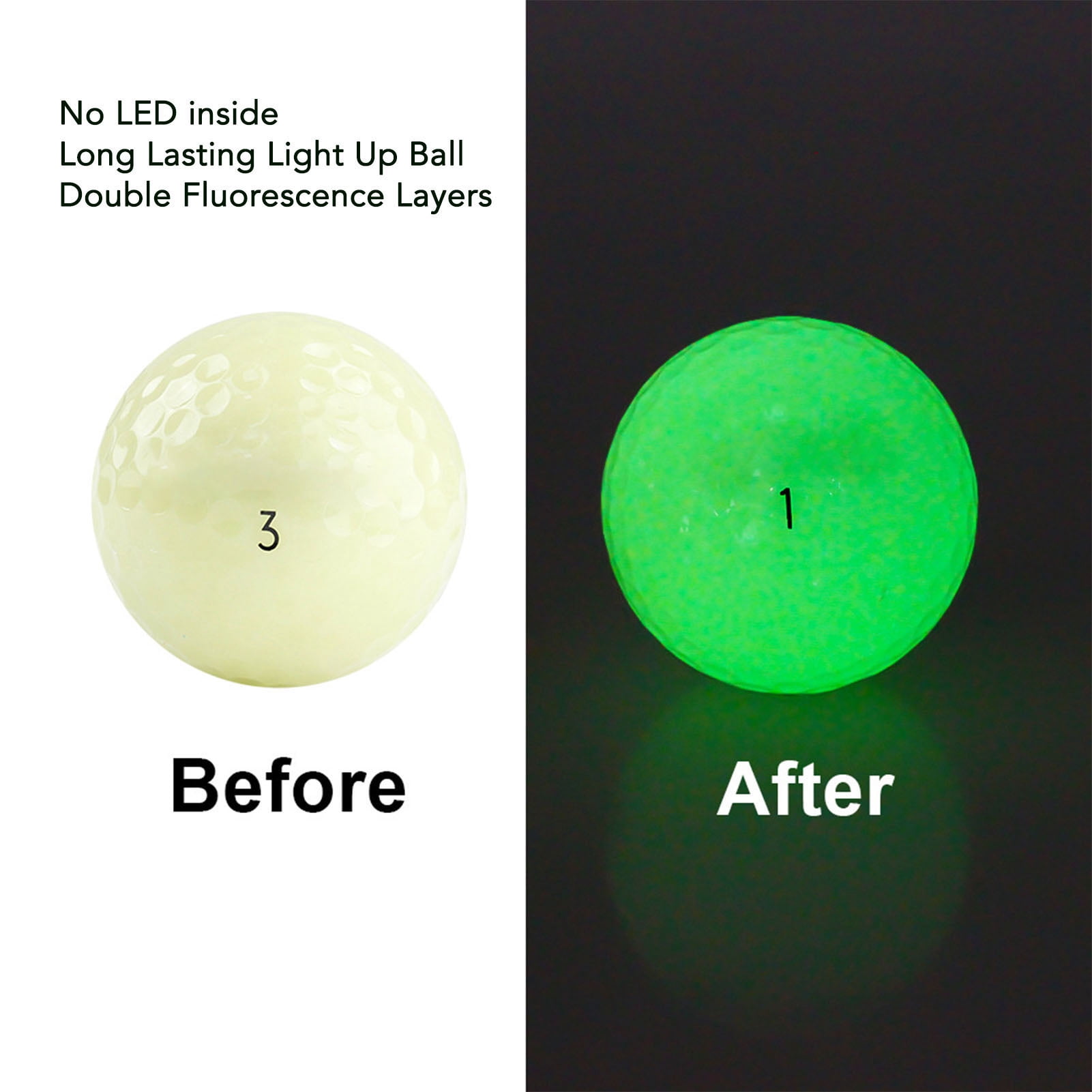 BIMZUC 6pcs Glow Golf Balls for Night Sports, Luminous Fluorescent Golf Ball, 1.68 inches / 42.7 mm