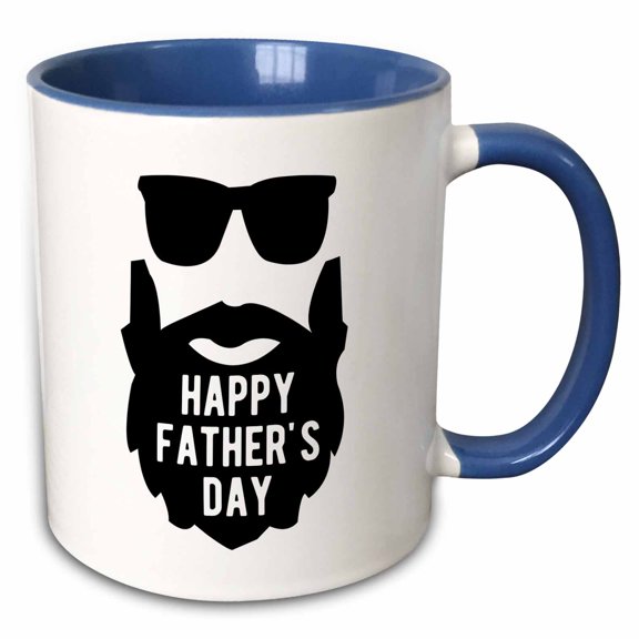 3drose, Happy Fathers Day in a Silhouette of a Man with a Beard and Sunglasses, 11oz Two-tone Blue Mug