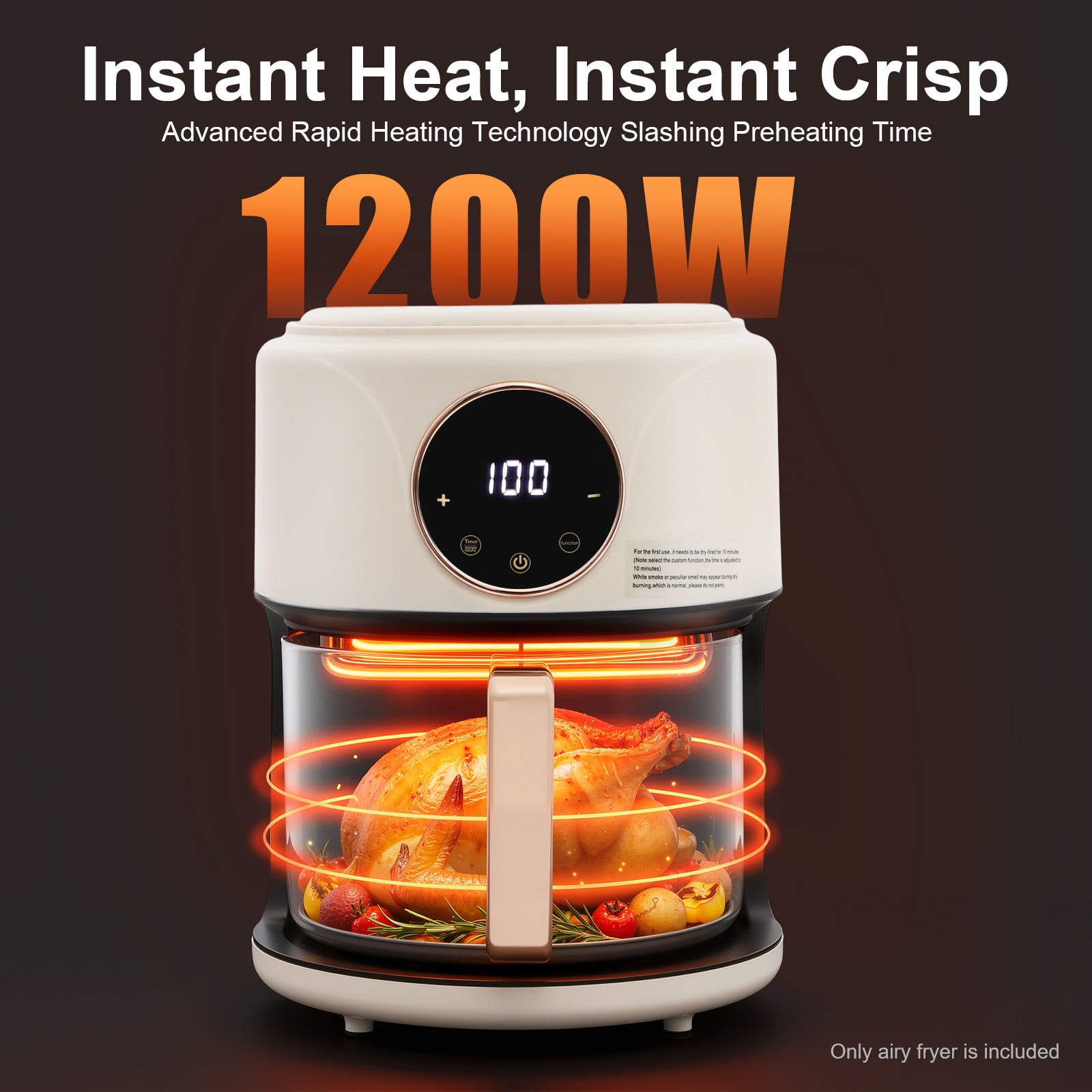 Air Fryer 4.4Qt 8-in-1 Digital Touchscreen, 1200W Compact Oilless Cooker with Borosilicate Glass Pot, 360° Visible Window, Dishwasher Safe, 80-200°C Adjustable Temp & Presets